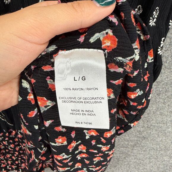 Bila Dress Women L Large Black Floral Shift Midi V-Neck Sleeveless Rayon Casual - Picture 4 of 7